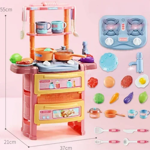 Children's Play House Simulation Toy Set, Cozinha, Mesa de Jantar, Cozinheiro, Arroz, Louça, Mini Comida, Educação Infantil, Presente para Menina