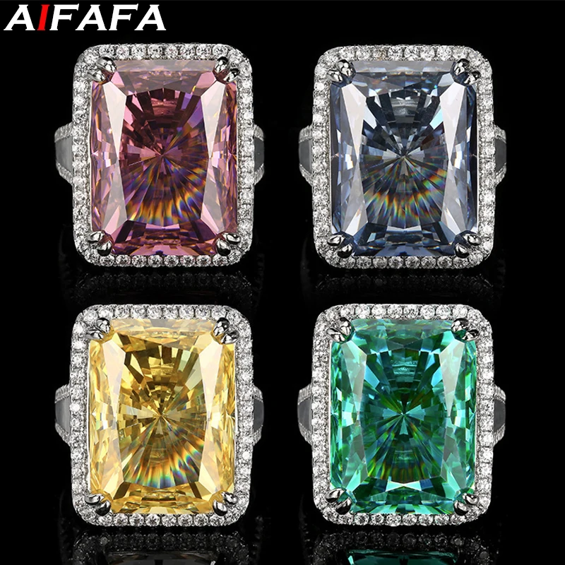Radiant Cut Big Stone Rings Stunning Rectangle Zircon 15*20mm 4 Color Fashion Jewelry Accessories