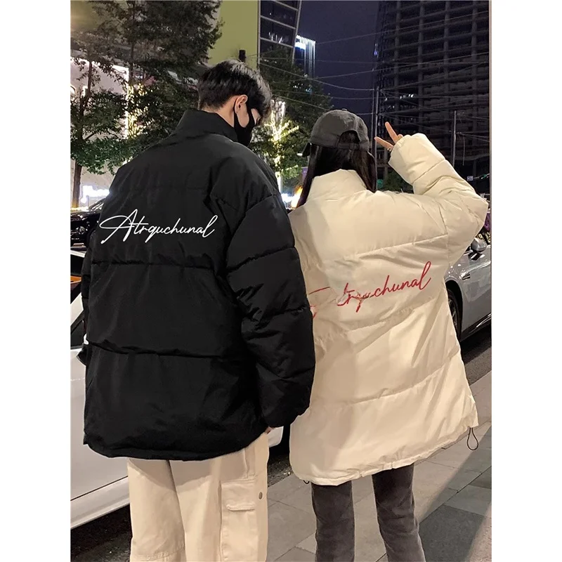 

Cleanfit Letter Print down Cotton Jaet Men's Winter American Sle Stand Collar Couple's Cotton Outerwear Casual Coat