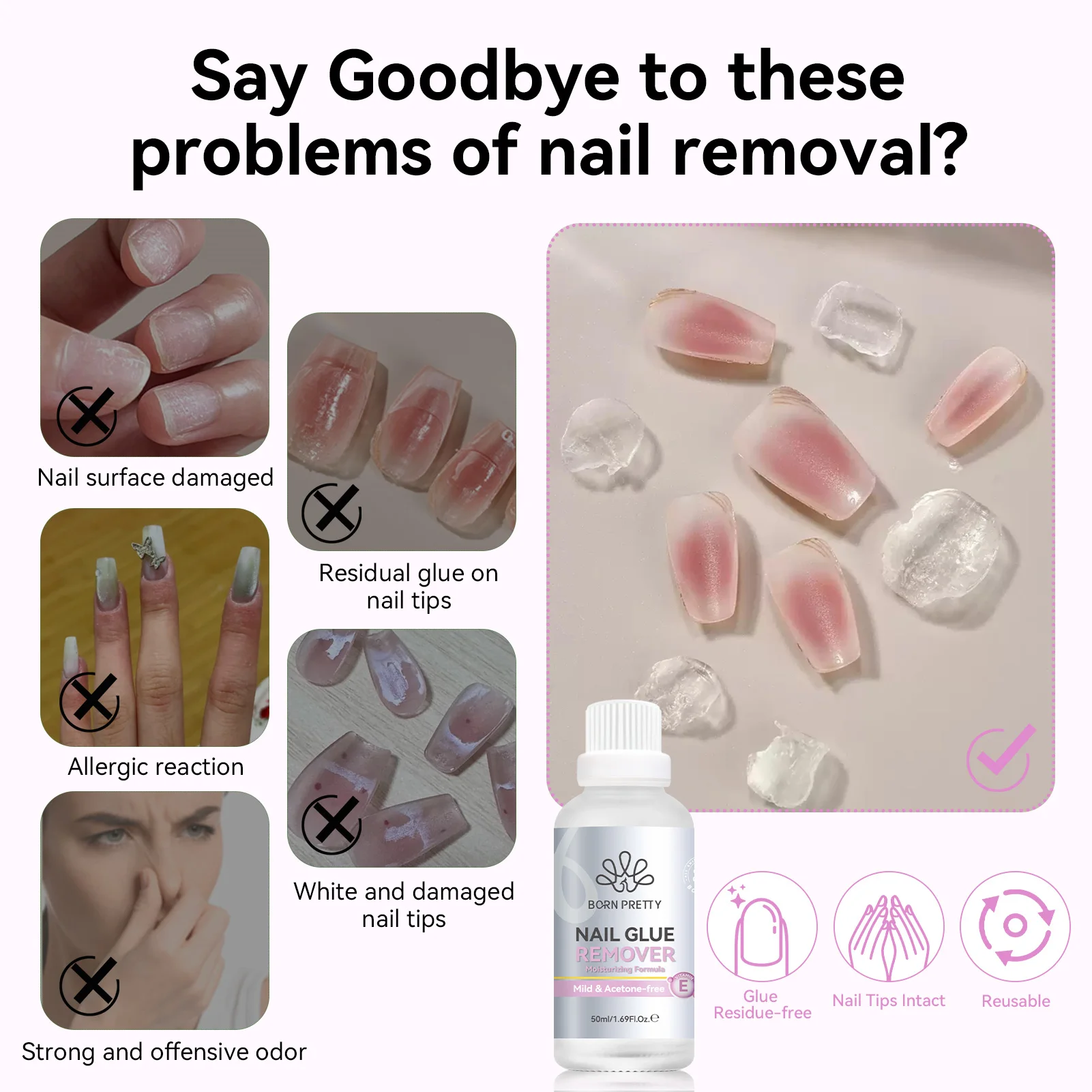 BORN PRETTY 50ml removedor de Gel para uñas líquido para uñas fácil suavizar quitar uñas postizas adhesivo sólido herramientas para quitar Gel de uñas a presión