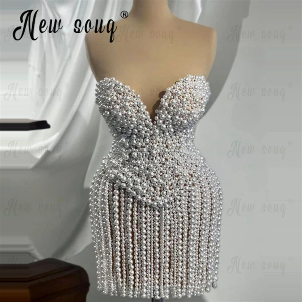 Full Pearls Covered Beaded Cocktail Dress Dance Short Outfit Evening Stage Show Costume Prom Dress Birthday Bar Singer Dress