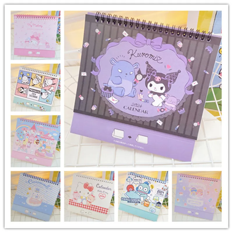 

2024 Sanrio Desktop Calendaraimie Hello Kitty Cinnamoroll Kuromi Pachacco Cartoon Memo Office Shool Supplies Student Prize Gift