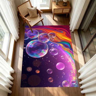 Rainbow Iridescent Bubble Galaxy Rug Reflective Psychedelic Universe Abstract Non-Slip Carpet Suitable for Children's Room Living Room
