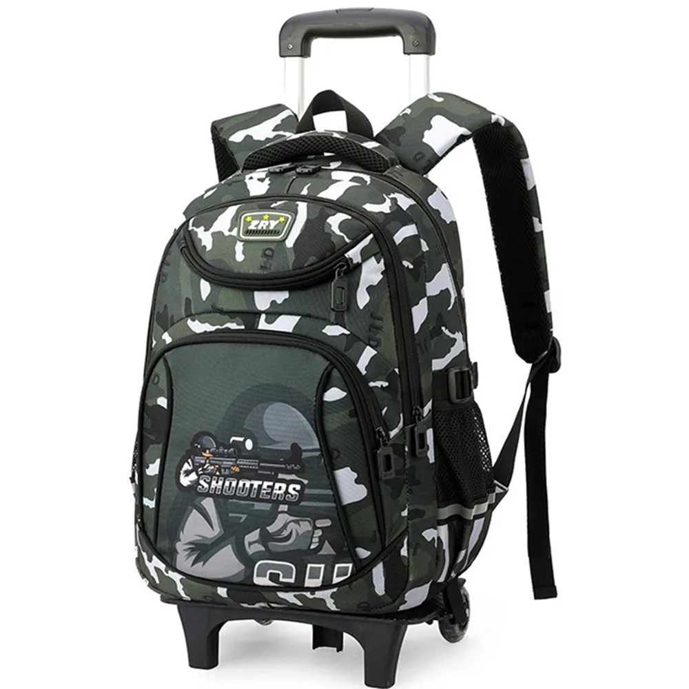 Camouflage 2 Wheels Chidren Backpack Fashion Waterproof Travel School Bags Trolley Case Thick Mesh Shoulder Strap Kids Handbag