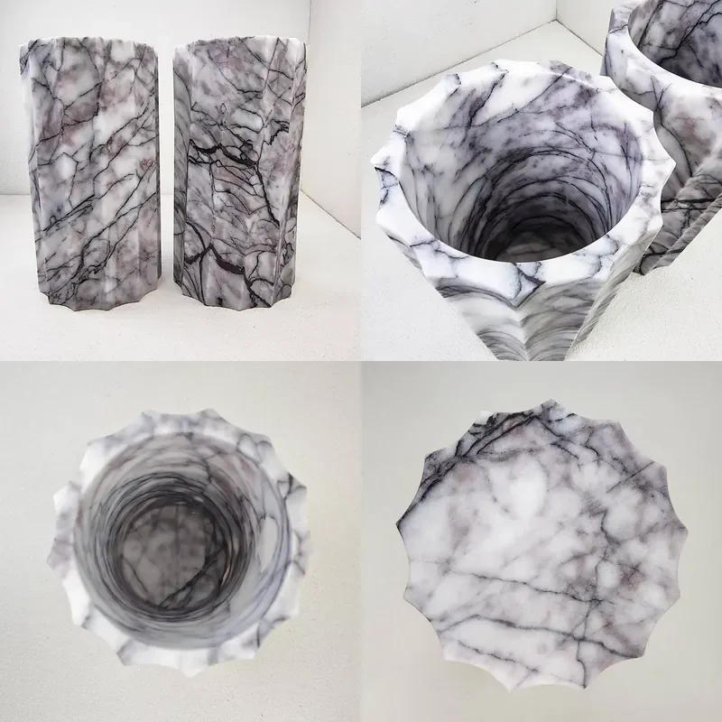 Modern White Luxury Purple Marble Vase Polished Surface Customizable Size for Hotel Room Atmosphere Decoration