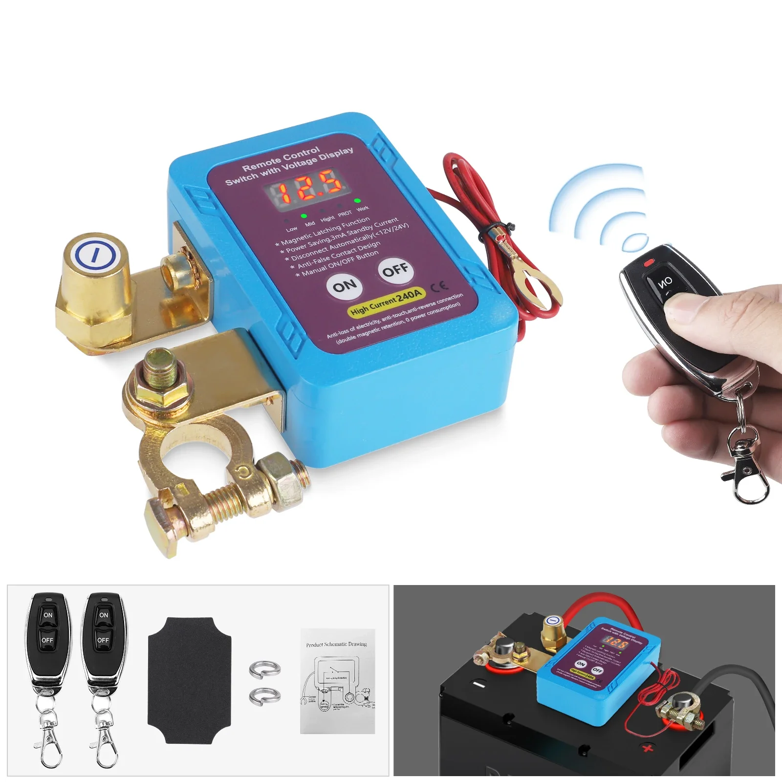 

240A 12V New Remote Battery Disconnect Kill Switch With Led Voltage Display Automatic Power On Off Switch For Car Truck Boat RV