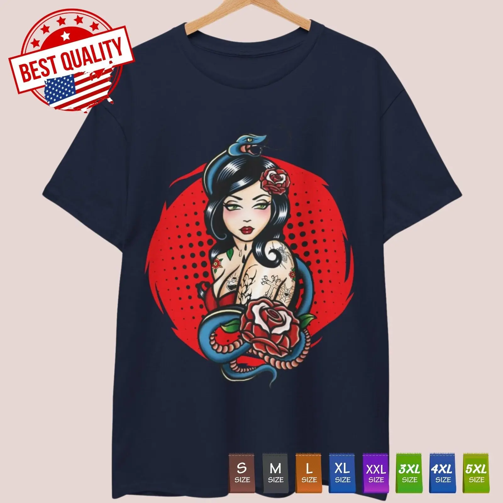 Old School Tattoo Girl T Shirt Tattoo Snake Retro Vintage Clothing Classic Tee