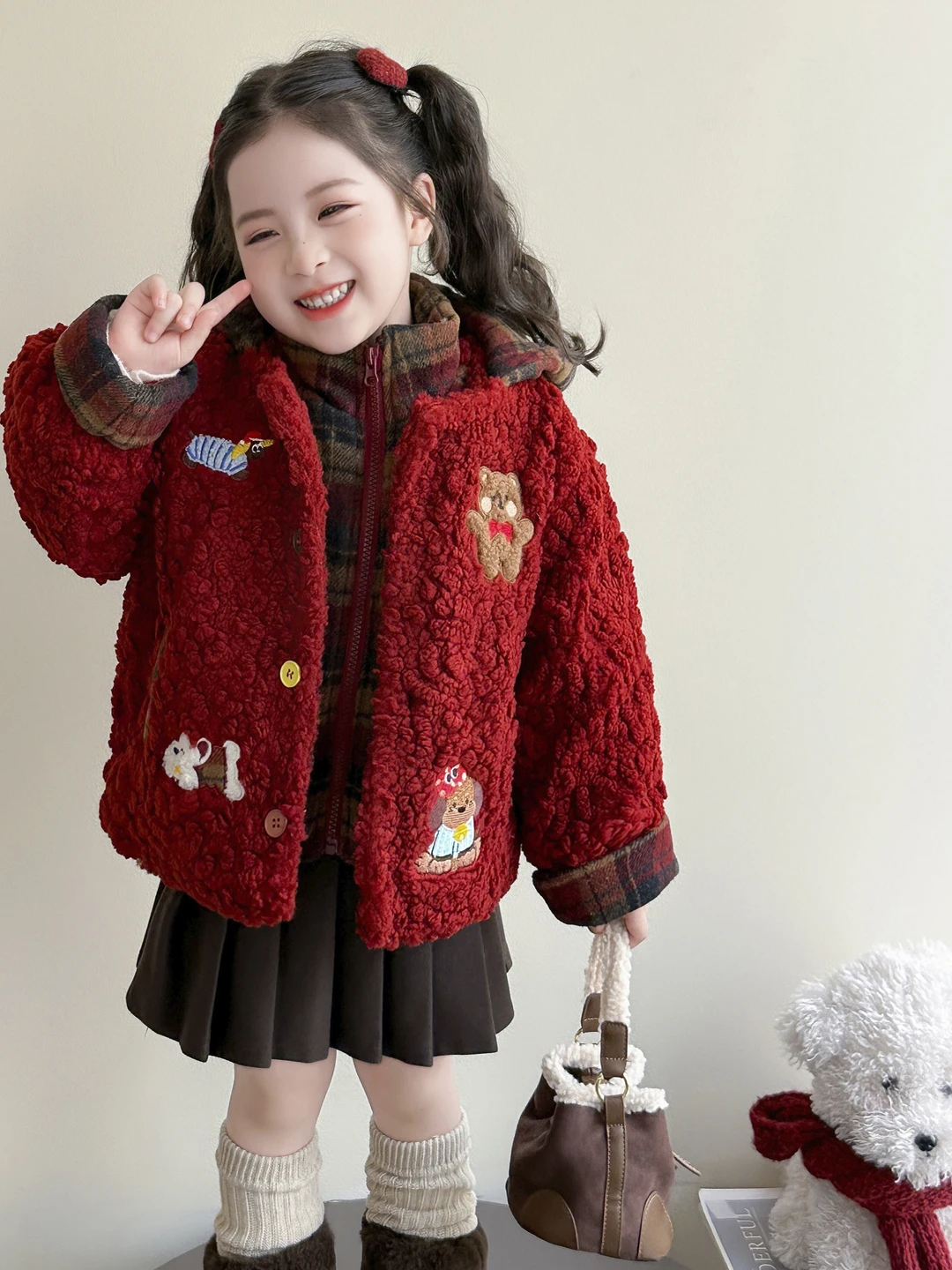 

Красная милая зимняя верхняя одежда на подкладке Fce для девочек, лоскутное пальто с героями мультфильмов, длинное хлопковое пальто с застежкой на пуговицы