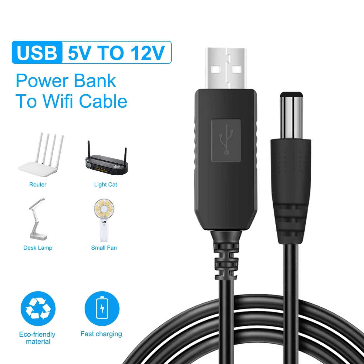 USB Power Boost Line DC 5V to 12V 9V Step UP Modem Converter Cable 5.5x2.1mm Plug Usb To DC Cable for Wifi Router Lamp Speaker