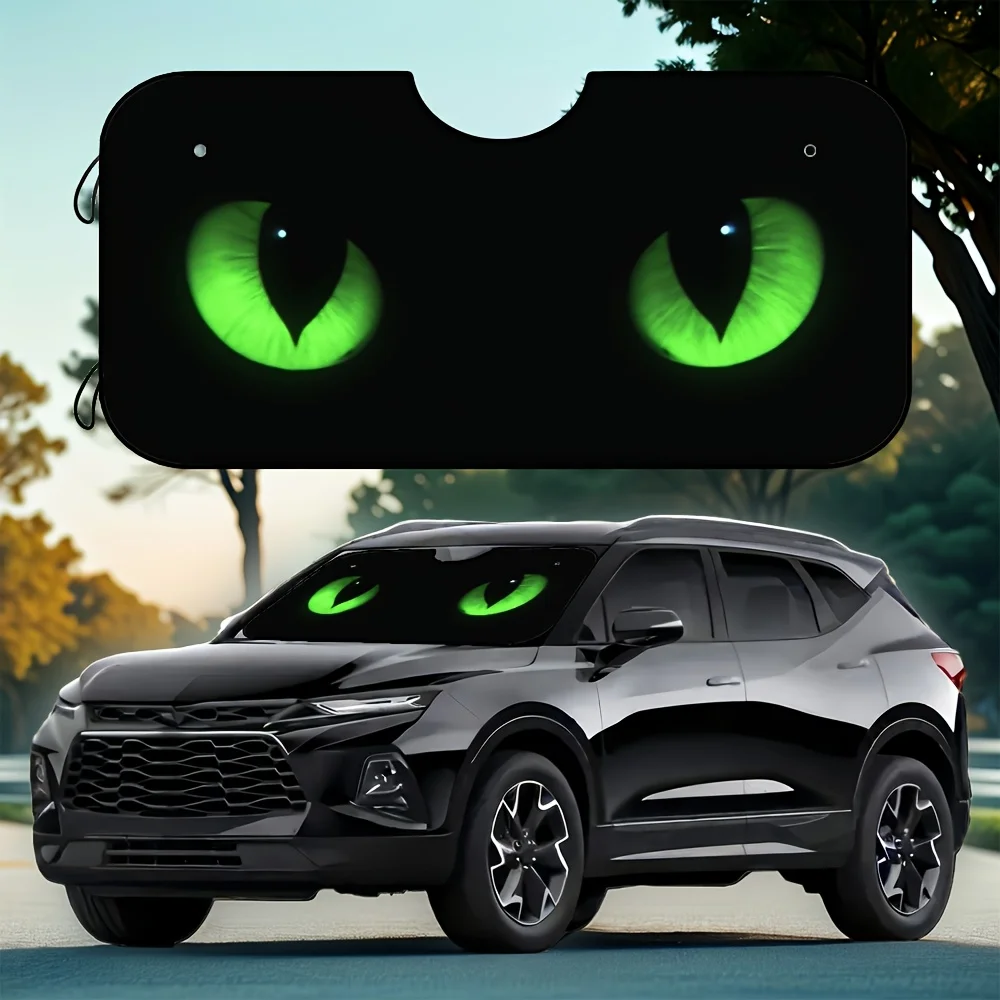 

1pc, Green Eyes Design Car Sunshade For Front Windshield, UV Protection And Heat Blocking, Includes 4 Suction Cups