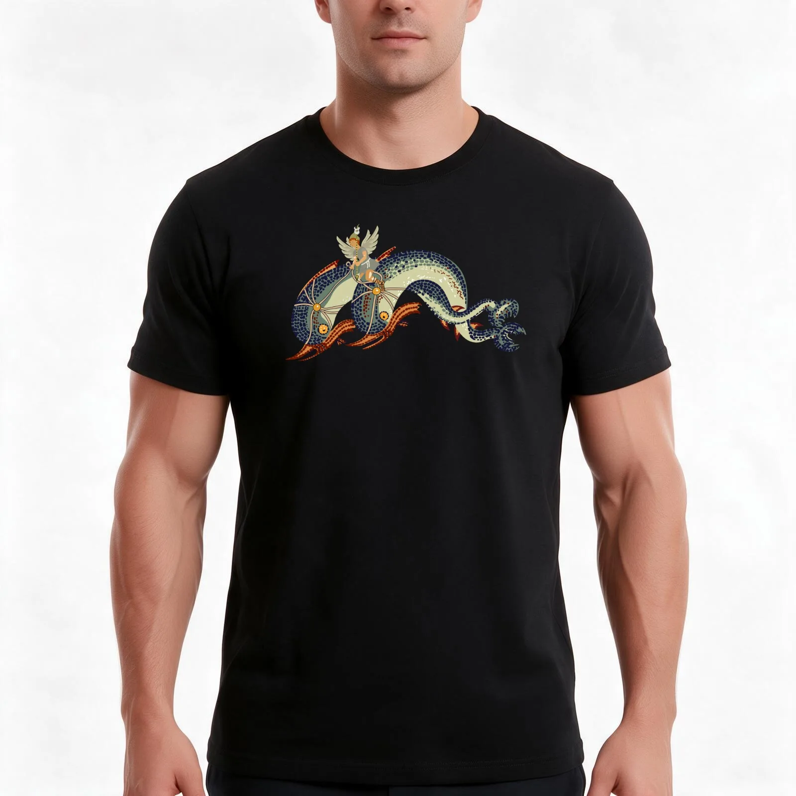 Eros riding on dolphins T-Shirt Summer Casual Cotton Tee Oversized Streetwear Tops Vintage Graphic Print Unisex Men Women