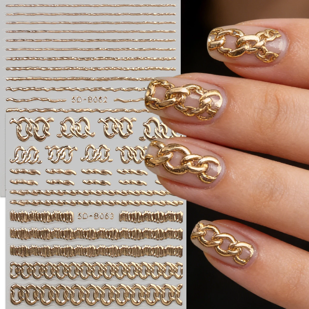 2개 레트로 펑크 체인 패턴 핫 스탬핑 및 엠보싱 네일 아트 스티커, 5D 핫 스탬핑 기술, DIY, 선물, Y2K