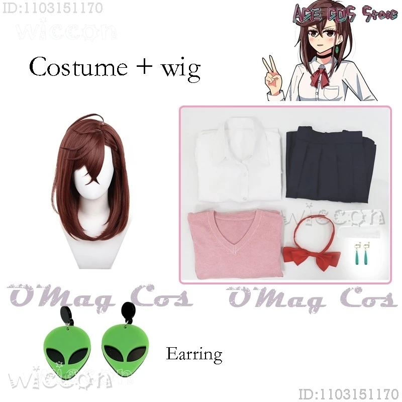 Dandadan Momo Ayase Momo Cosplay Kostuum Pruik Oorbel Meisjes Jk Schooluniformen Roze Trui Outfit Vrouwen Rollenspel Halloween Party