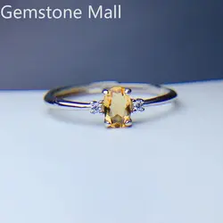 Hot Sale Citrine Silver Ring for Daily Wear 4mm * 6mm 0.5ct Natural Citrine Ring with  3 Layers 18K Gold Plating