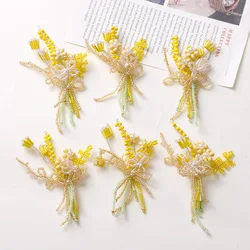 2pcs Rural style pearl small flower golden wheat ear DIY handmade woven beaded hair clips hair accessories and earrings