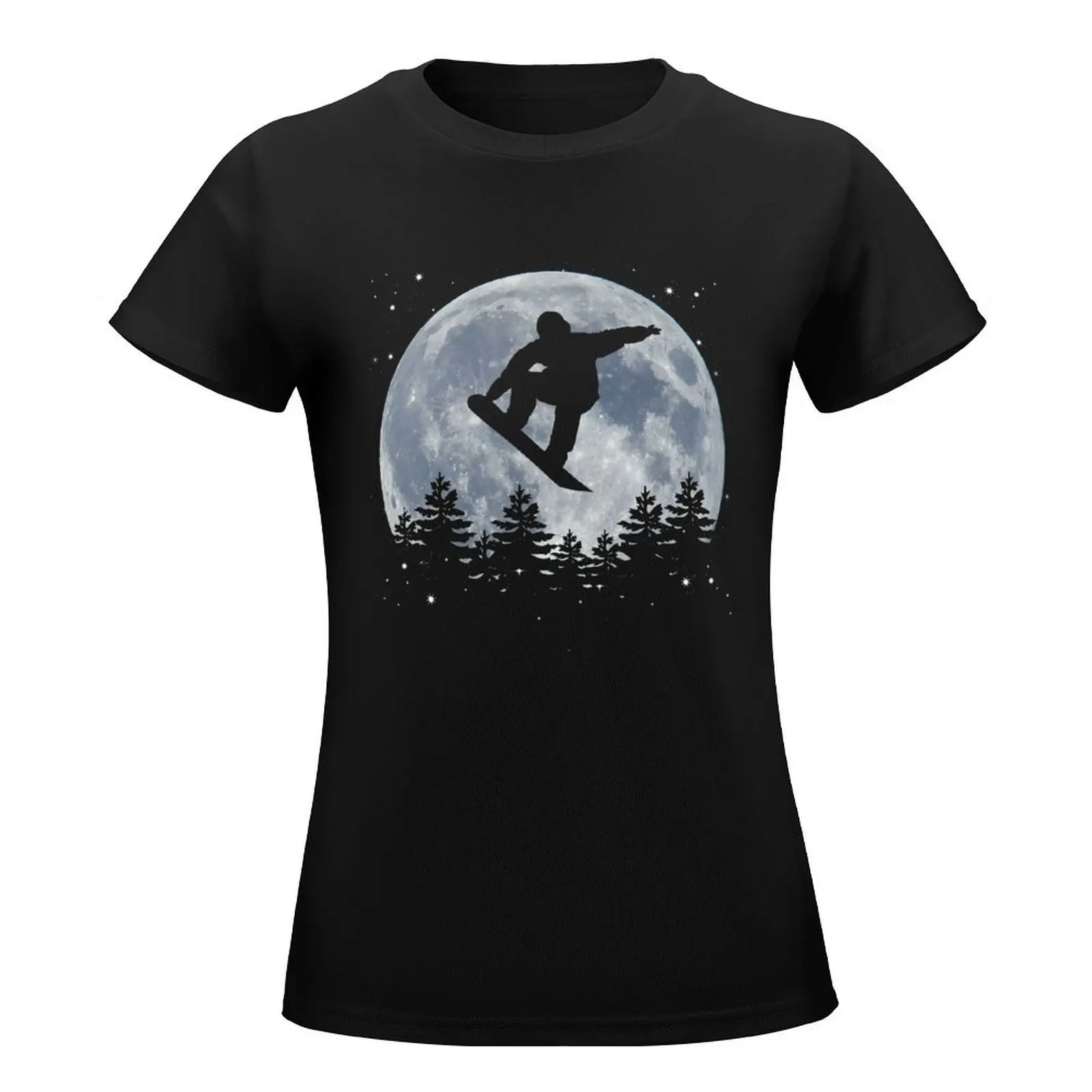 Snowboarding Jump in Front of the Moon Snowboarder T-Shirt summer tops korean fashion Short sleeve tee Summer Women's clothing