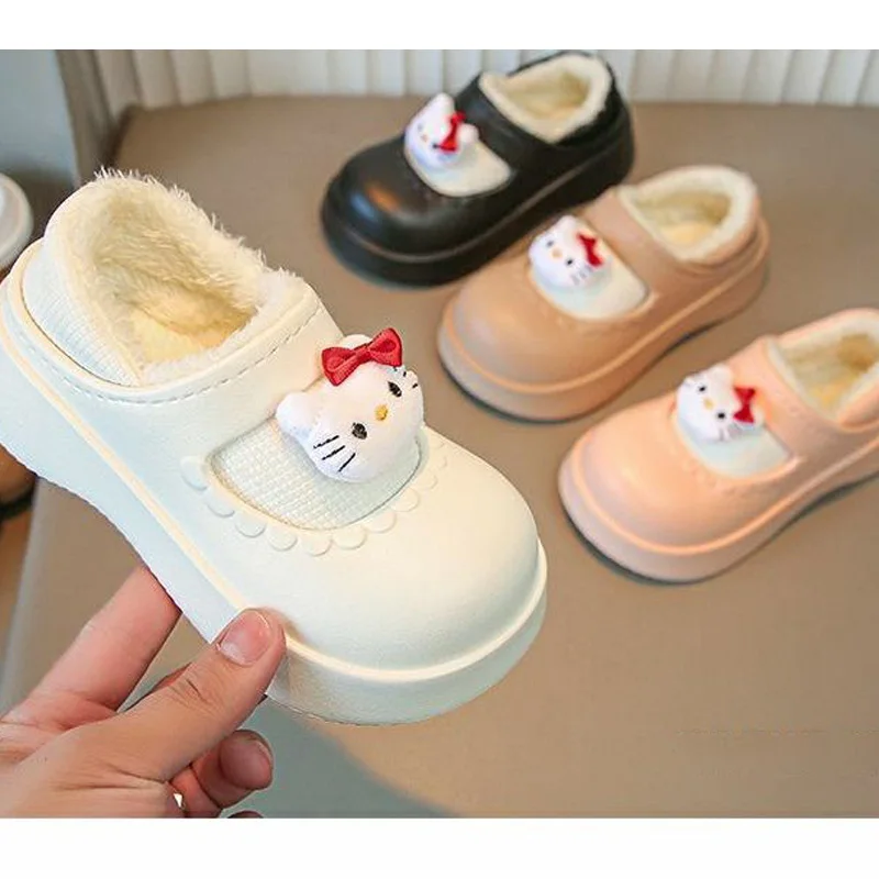 Kawaii مرحبا كيتي لطيف نعال من القطن خريف شتاء المنزل في الهواء الطلق استخدام الصوف مبطن سميكة زلة مقاومة سيليكون وحيد CuteGift #2