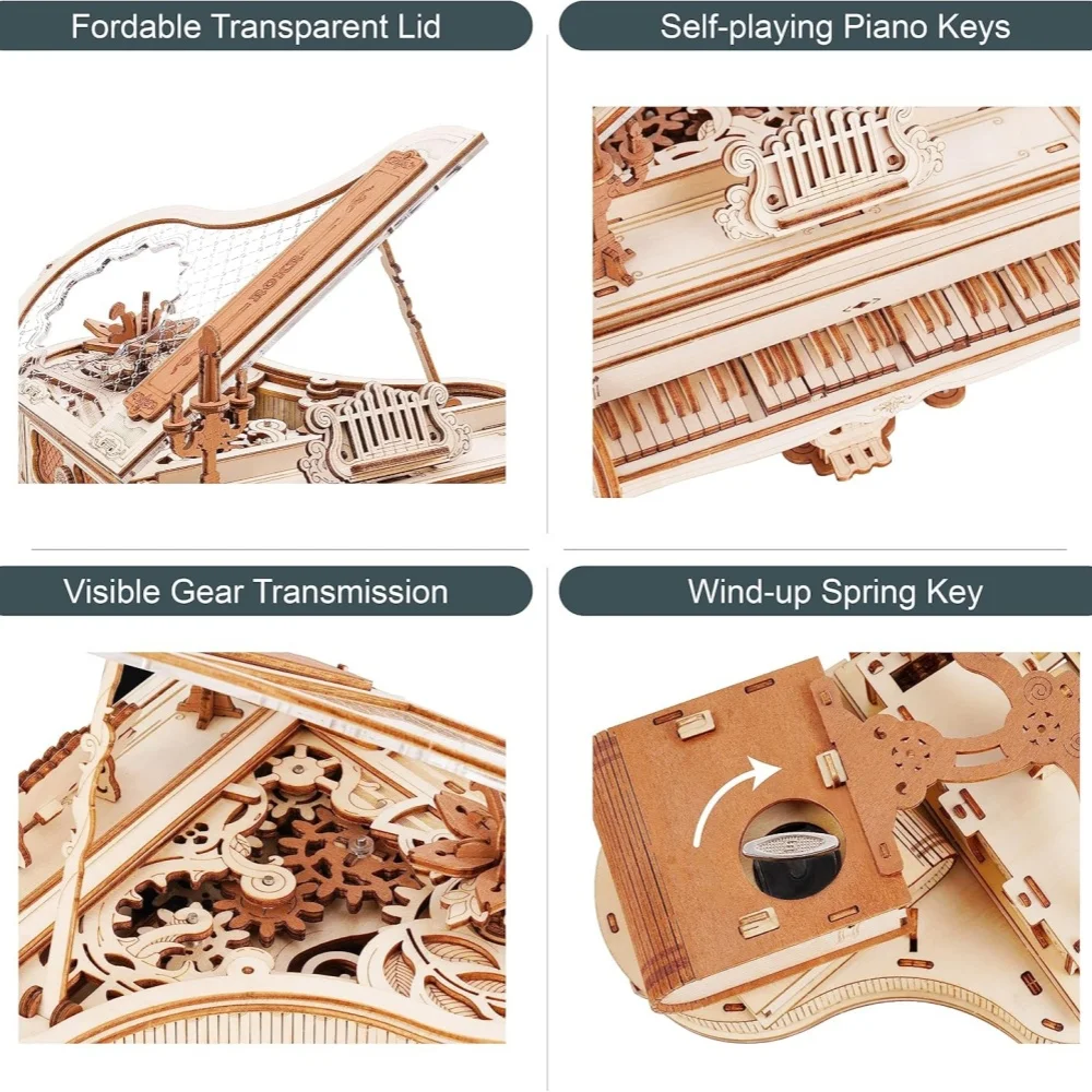 223PCSAdult 3D Wooden Puzzle Piano Model Kit 1:20 Scale Architectural Puzzle Wooden Music Box Prezent urodzinowy Zabawki dla kobiet