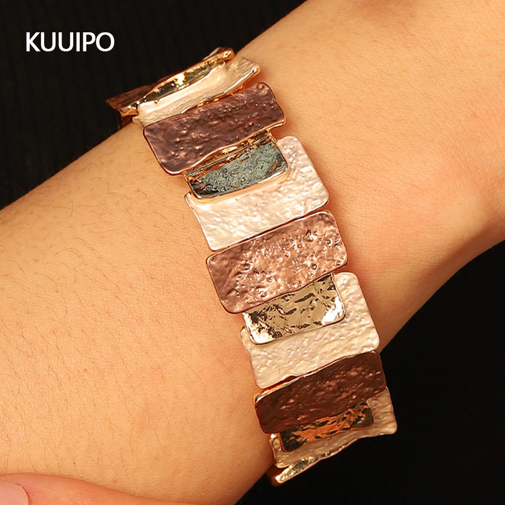 Fashion Geometric Elastic Strand Bracelet for Women Accessories New Trendy Alloy Gold Color Bangle Daily Party Prom Jewelry Gift