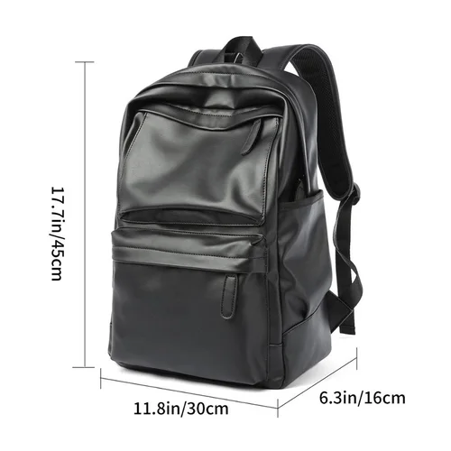 Imagen 2 del producto Mochila para hombre, bolso de viaje impermeable a la moda de cuero Pu, mochila informal para ordenador portátil de 14 pulgadas