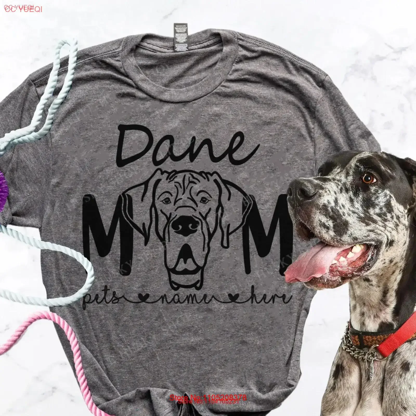 تي شيرت Dane Mom مع رسم رأس رائع وأسماء حيوانات أليفك المخصصة اسم Momma ملابس عصرية مغسولة عتيقة للشارع