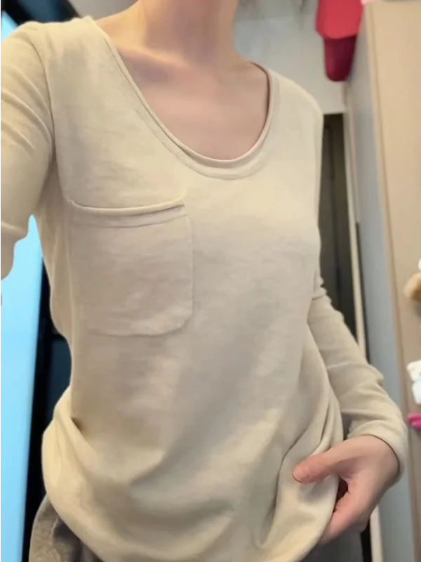 

plus Size round Ne Brued Slim Fit Base irt Korean Sle Casual ket Autumn Winter Oats Color Women's Inner Wear Top