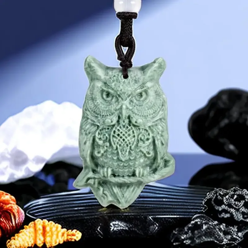 Natural Real Jade Owl Pendant Necklace Accessories Vintage Stone Gift Luxury Jewelry Talismans Designer Chinese Amulet Carved