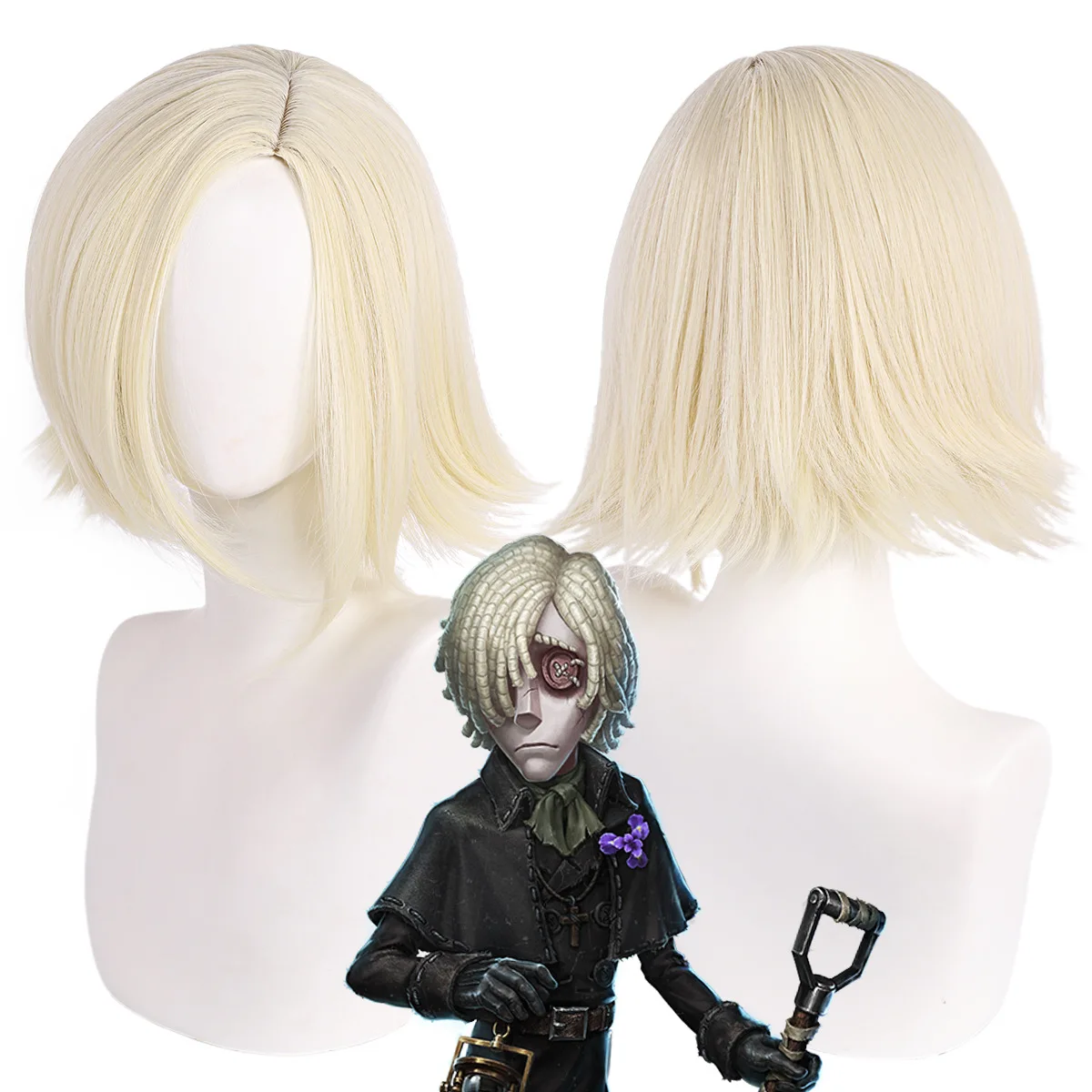 할로윈 게임 Identiy V Grave Keeper Andrew Kreiss 골든 코스프레 가발