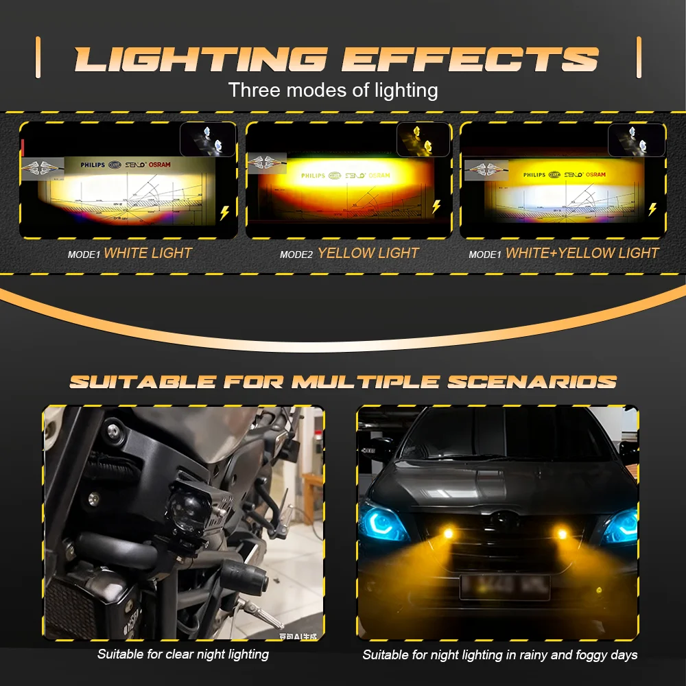 Senlo Automobile Mini Driving Light Dual Colo for Headlight Auxiliary Spotlight Lamp ATV Scooter Moto Fog Light Accessories 12V