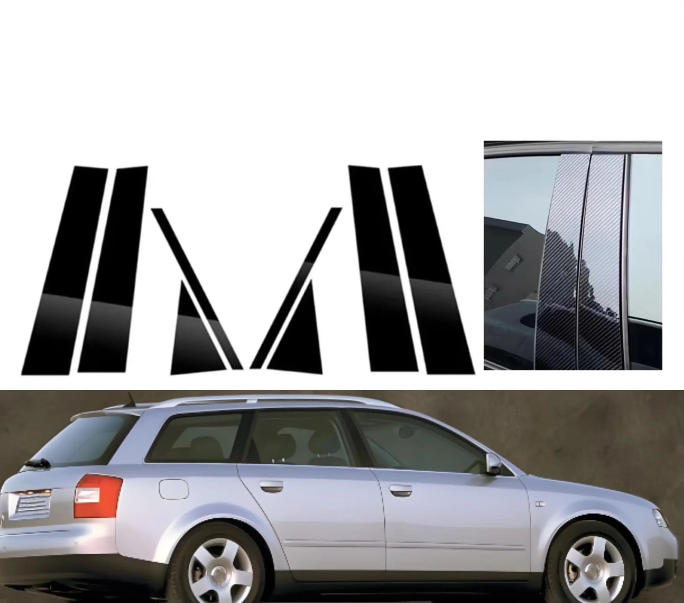 

8PCS Glossy Black Carbon Pillar Post Fit For For Audi A4 1994 1995 1996 1997 1998-2001 Door Window Column BC Trim Sticker Cover