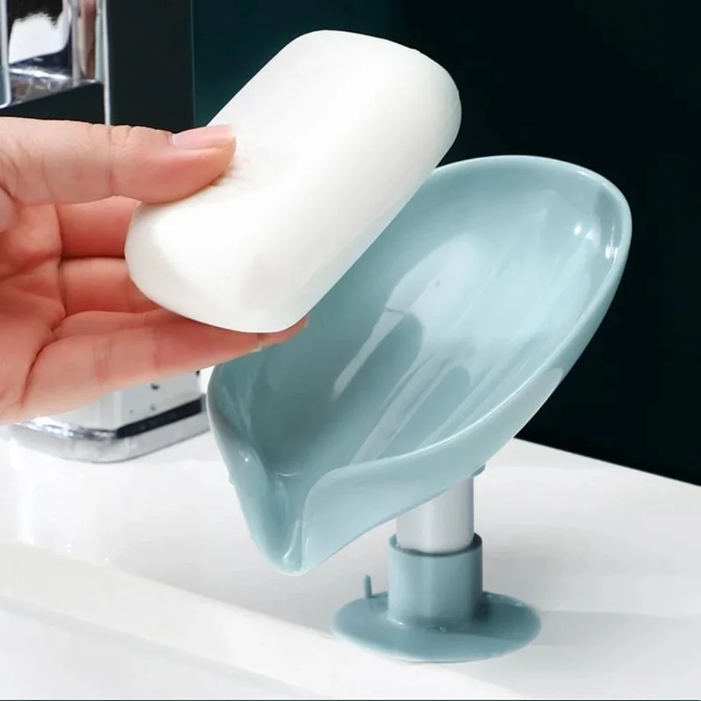 Leaf Shape Soap Box with Suction Cup Bathroom Soap Holder Shower Drain Soap Dish Plastic Sponge Soaps Tray Bathroom Accessories