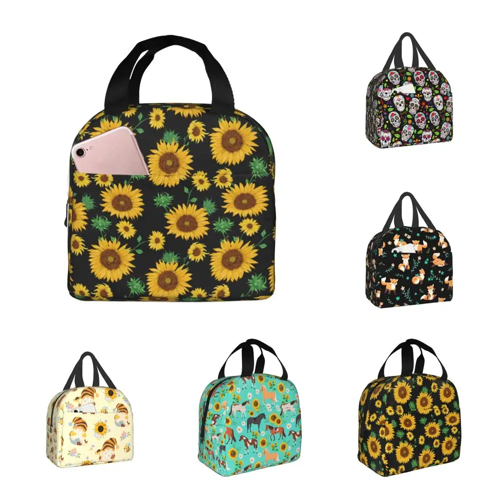 Sunflower Lunch Bag For Women Men Insulated Lunch Box Washable Cooler Tote Bag Reusable Lunch Bags For Office Work Picnic Beach