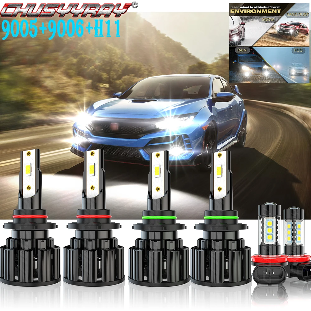 

CHUSYYRAY 6X 9005 9006 H11 Compatible For Honda Civic 2006-2015 LED Headlight High Low Fog Light Bulbs Car accsesories luzes