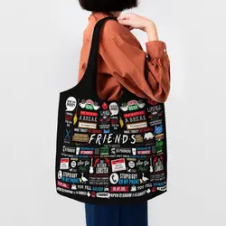 Custom Funny TV Show Friends Collage Shopping borse di tela donna portatile grande capacità generi alimentari Tote Shopper borse borse