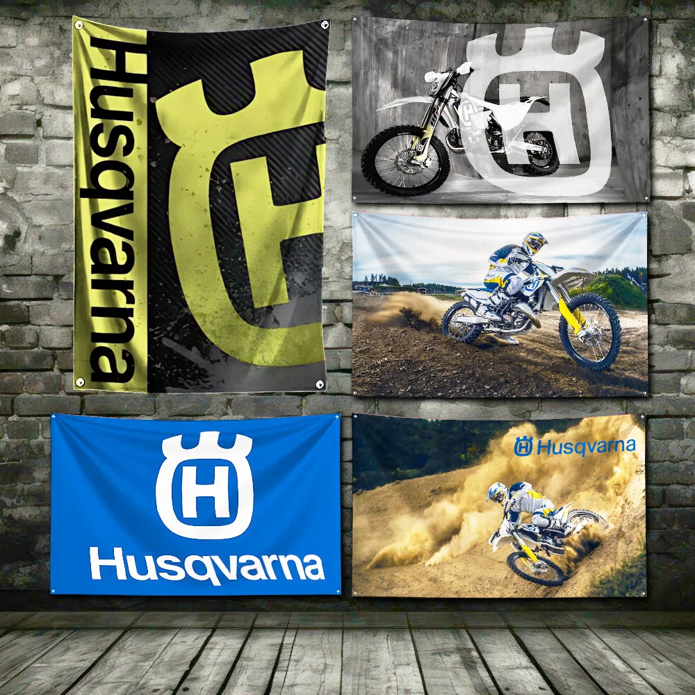 3x5 Ft Motorcycle Flag Polyester Digital Printing Banner Husqvarnas for Garage Wall Art Out Door Decoration With Brass Grommet