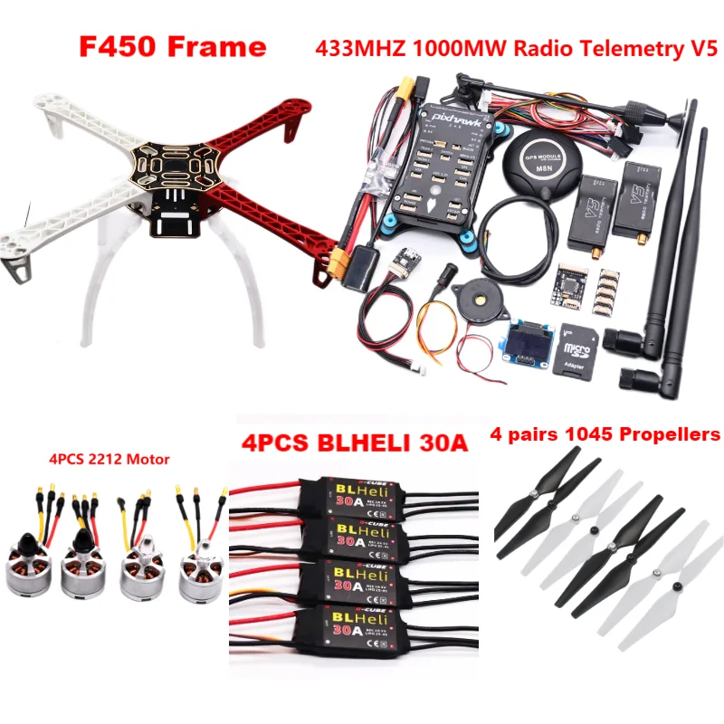 Fibra di carbonio 450 Telaio PIXHAWK controllo di volo elicottero Quadcopter BLHELI 30A 2212 Motore ESC modulo wifi Con carrello di atterraggio