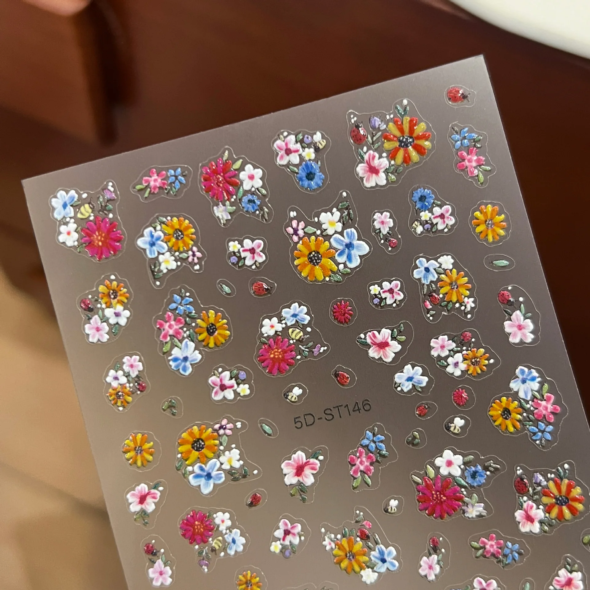 

5D Honeybee & Colorful Flower Embossed Stickers – Fresh & Cute Decals For Nails, Phone, Camera, Makeup & Journal (Pastel Style)