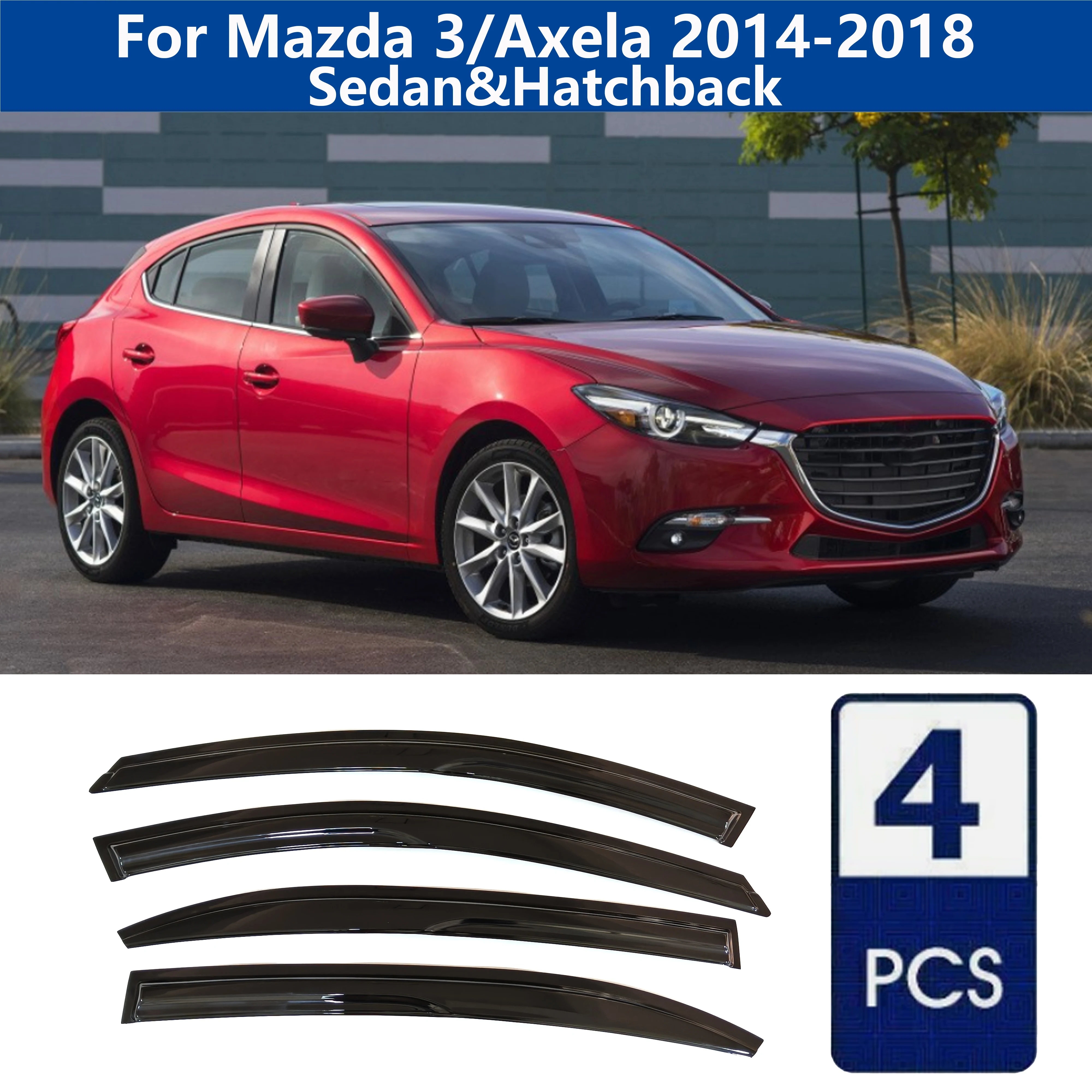 

Высококачественные дефлекторы окон AIBAP (4 шт.) для Mazda 3 2014-2018 (седан и хэтчбек), защита от дождя и солнца