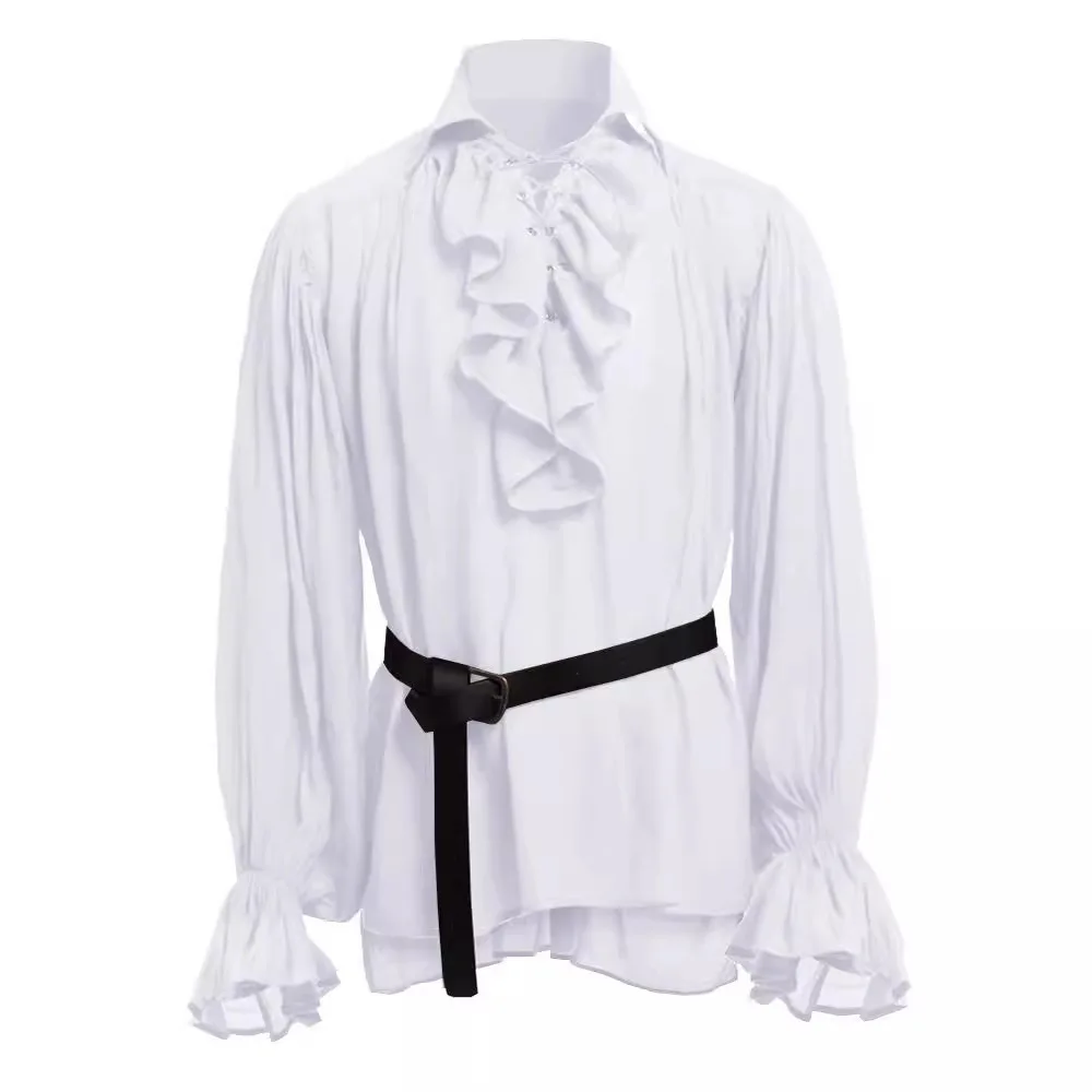 

Mens Medieval Vintage Lace Up Puff Sleeve Top European American Costume For Stage Performance