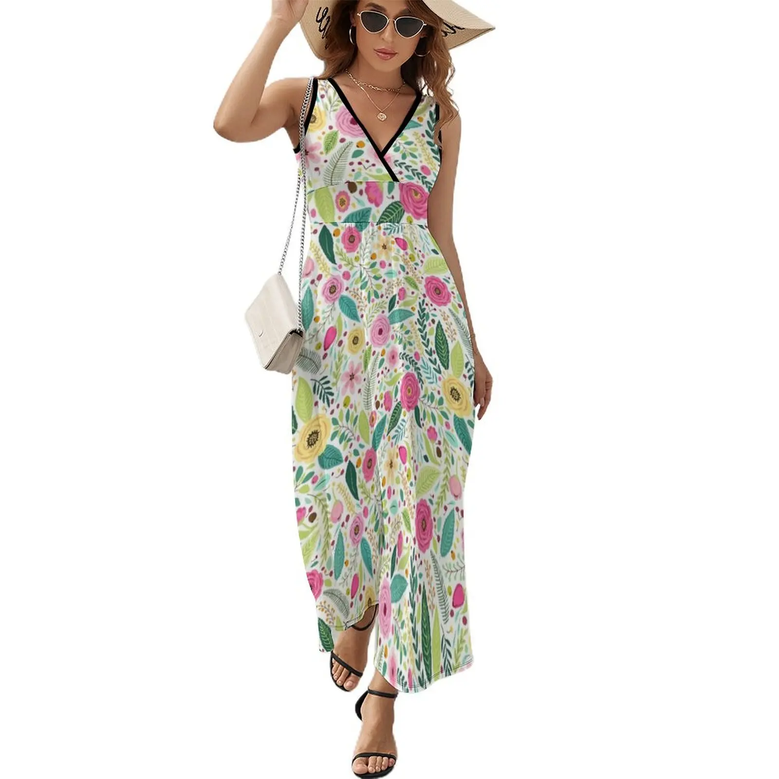 

Beautiful floral pattern Short-Sleeved Dress birthday dress Women's summer long dress for women 2025