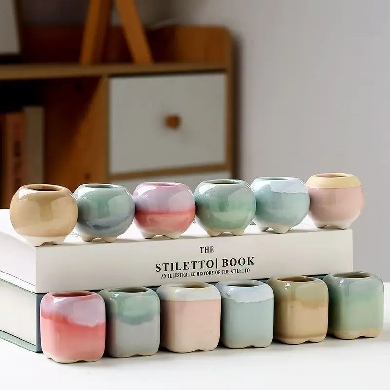 6Pcs Mini Flowerpot Succulents Small Succulent Plant Ceramics Flower Pots Home Mini Garden Bonsai Potted Planting color random - view 3