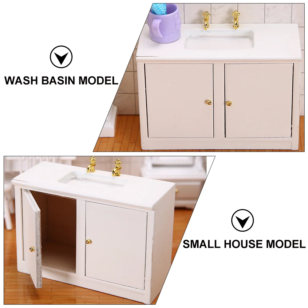 Dolls House Furniture Sink Table Mini Bathroom Miniature Small Supply Accessory Washing Ornament DIY White