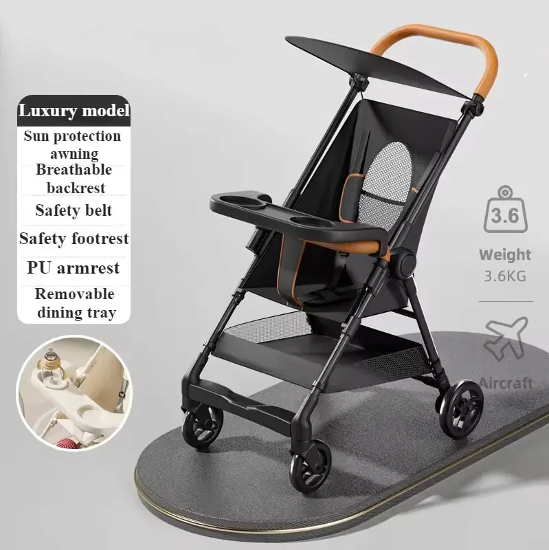 

Foldable Baby Stroller Lightweight Baby Strolling Cart with Removable Dining Tray Sunshade Travel Infant Stroller for Kids