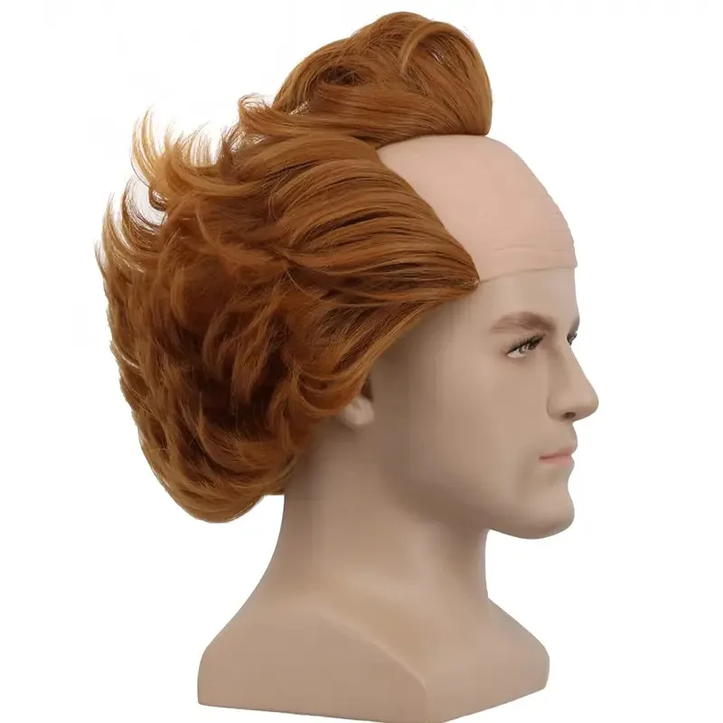 Peruca curta marrom masculina, cabeça careca fofa, sintética, fantasia de halloween, perucas cosplay, coringa