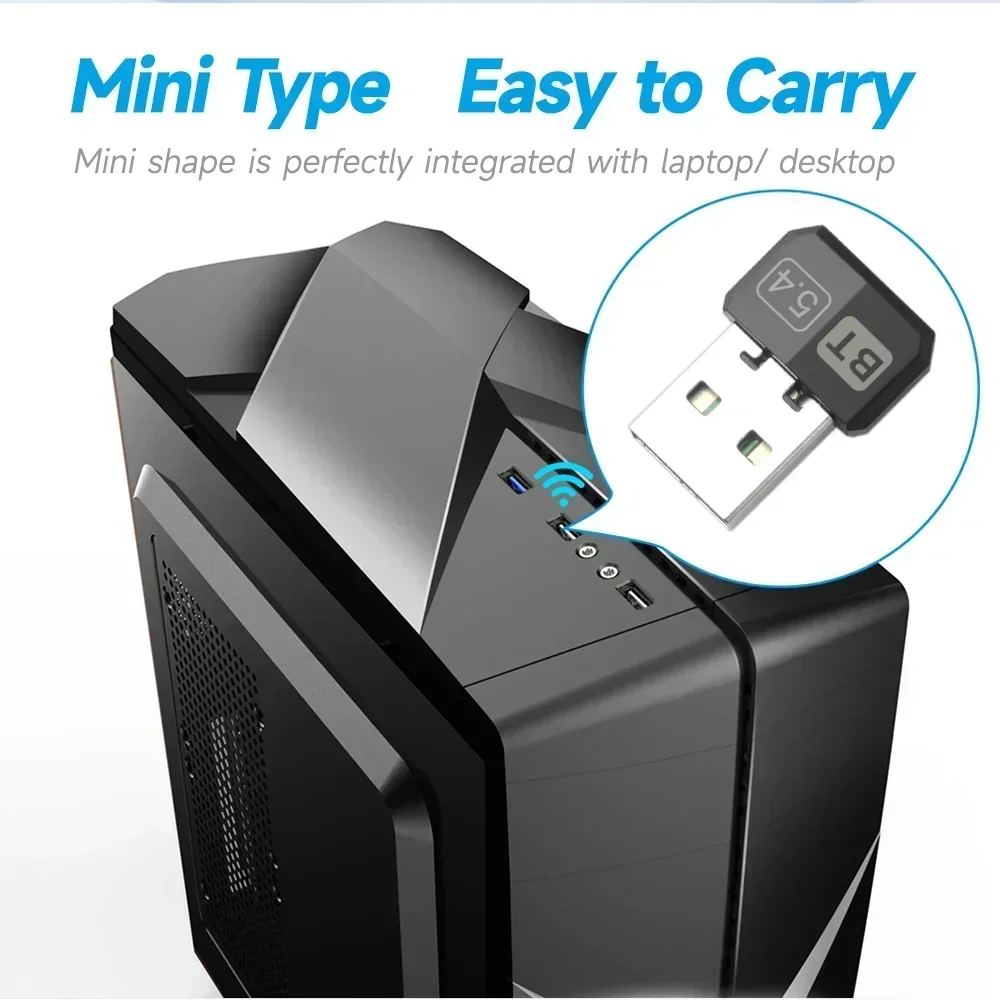 BT-адаптер USB BT 5.4 Dongle адаптер поддерживает Windows 11/10 USB-передатчик для ПК, динамик, беспроводная мышь, наушники, клавиатура