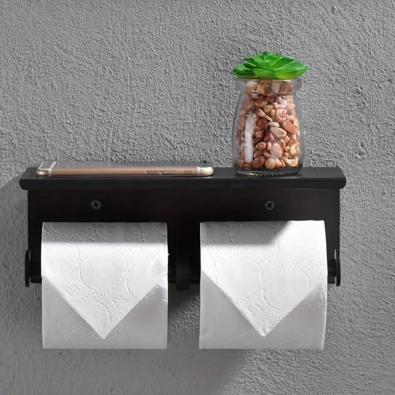 

1pc Roll Paper Rack, Double-layer Toilet Paper Holder, Stainless Steel Mobile Phone Holder, Wall-mounted Punch Free Tissue Hold