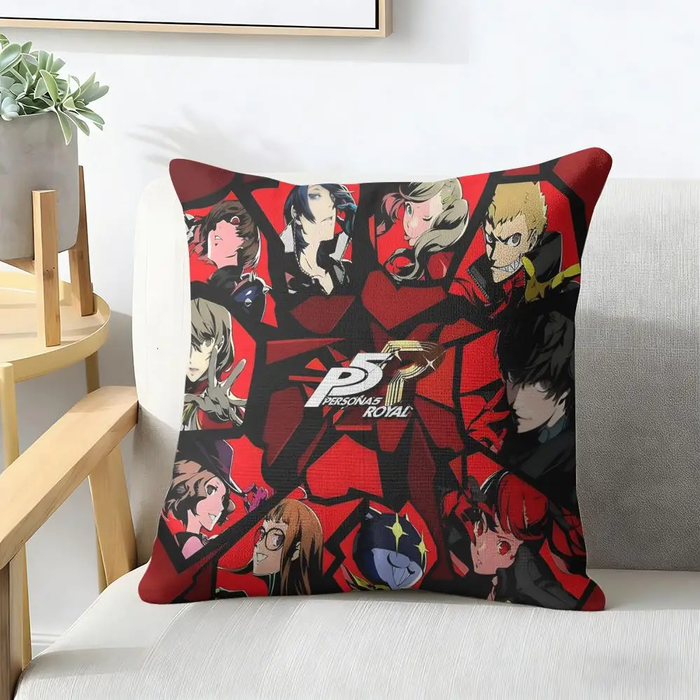 Game-P-Persona 3 Anime Cushion Cover Natural Linen Organic Fabric Double-Sided Printing Breathable For Decor