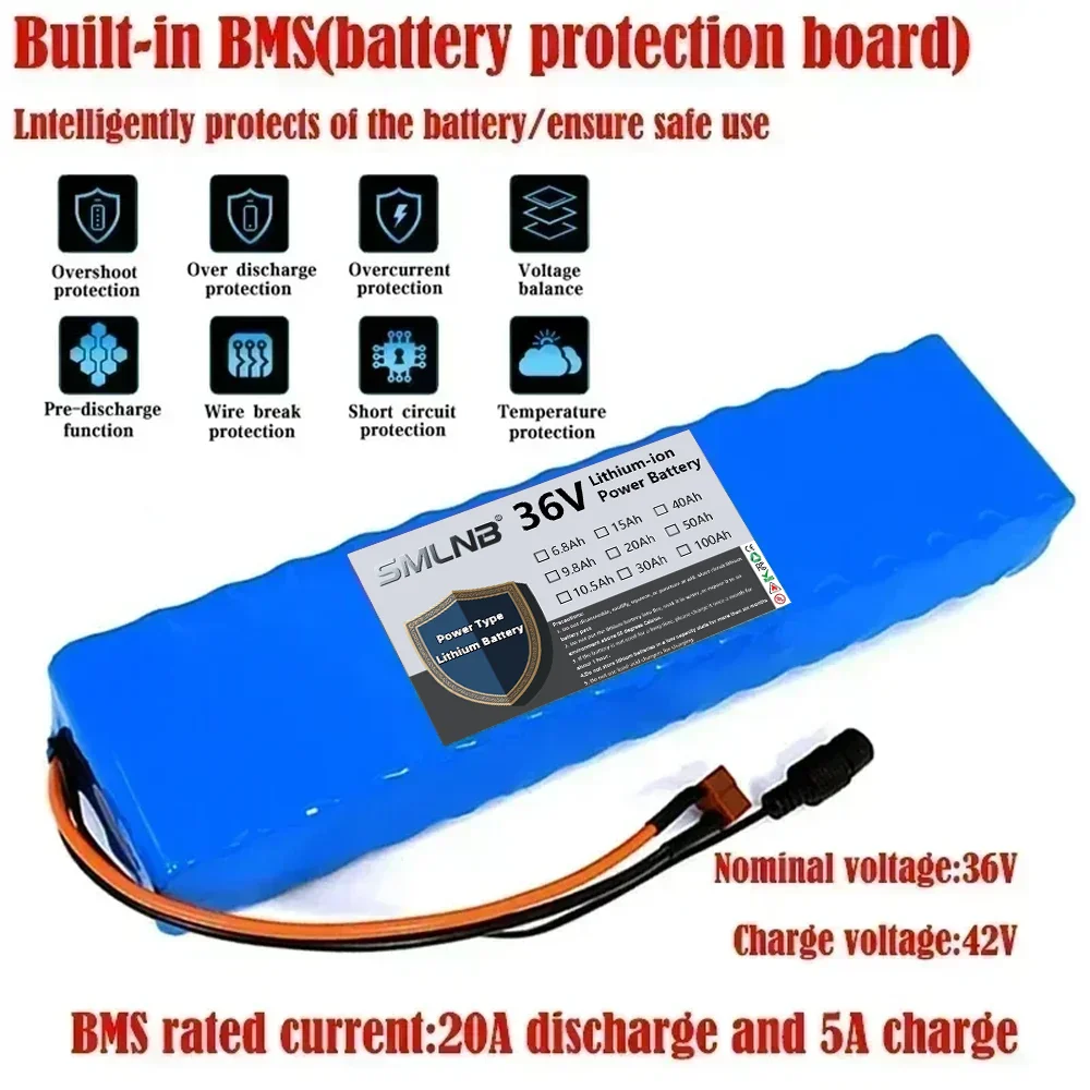

18650 36V 100Ah 9Ah Rechargeable Lithium Battery Pack 10S3P 1000W with BMS for Bicycle Scooter Battery Pack+Charger