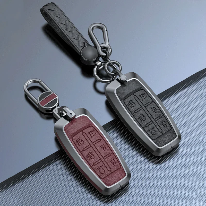 

Car Key Cover Zinc Alloy Cowhide Key Case For Hyundai Genesis G80 GV70 GV80 2019 2020 2021 2022 TPU 4/6/8 Button Car Keychain