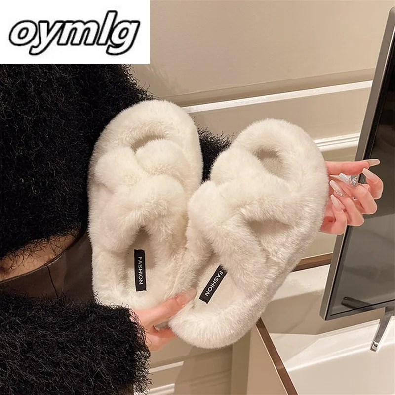 2024 New Cross Versatile Fashion Simple Flat heeled Woolen Slippers